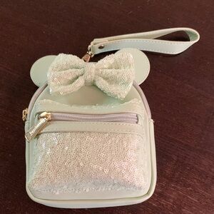 Disney Parks Loungefly Mint Green Sequin Mini Backpack Wristlet/Beltbag